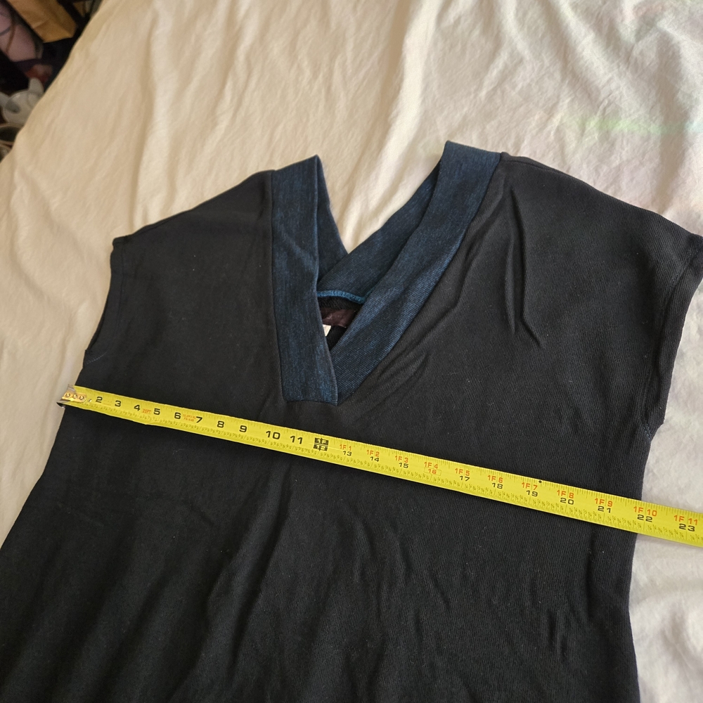 Lou & Grey Black Blue Sleeveless Sweater Dress Tunic Deep V Neck EB2 - Picture 6 of 9